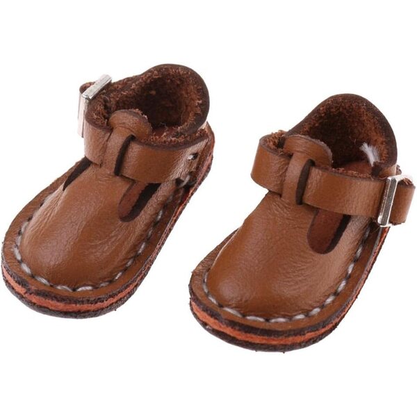 Flache Schuhe aus PU-Leder für Blythe 30 cm Puppen, braun mit Knöchelriemen