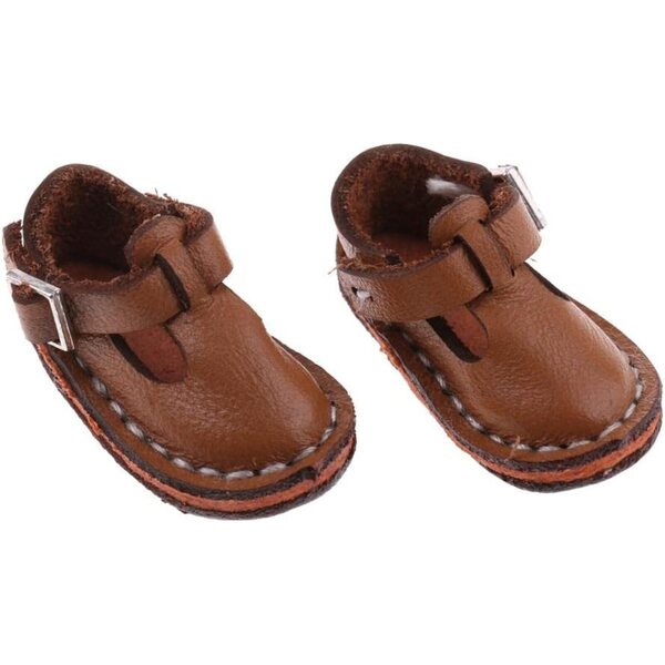 Flache Schuhe aus PU-Leder für Blythe 30 cm Puppen, braun mit Knöchelriemen