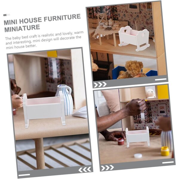Set 2 Mini Culle in Legno Bianco per Casa delle Bambole, Compatte e Resistenti
