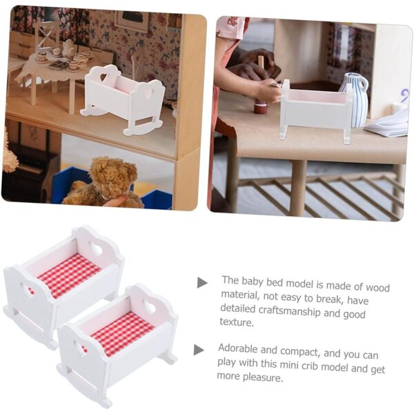Set 2 Mini Culle in Legno Bianco per Casa delle Bambole, Compatte e Resistenti