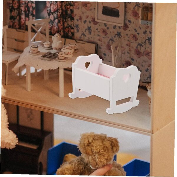 Set 2 Mini Culle in Legno Bianco per Casa delle Bambole, Compatte e Resistenti