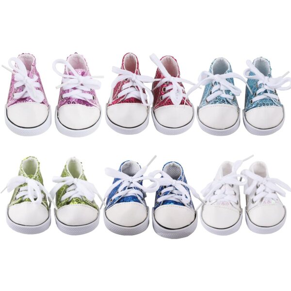 Set 6 paia scarpe paillettate per bambole 45,7 cm in tessuto glitterato multicolore