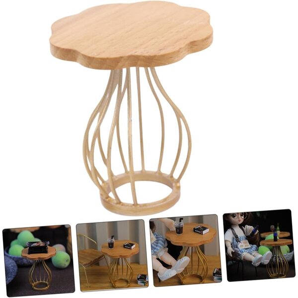 UPKOCH Mini Tavolino da Tè in Legno e Metallo per Case delle Bambole Realistico