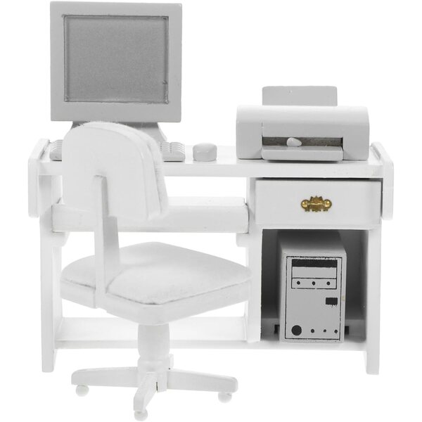 BESPORTBLE Set Miniature Scrivania e Sedia in Legno Bianco per Casa delle Bambole