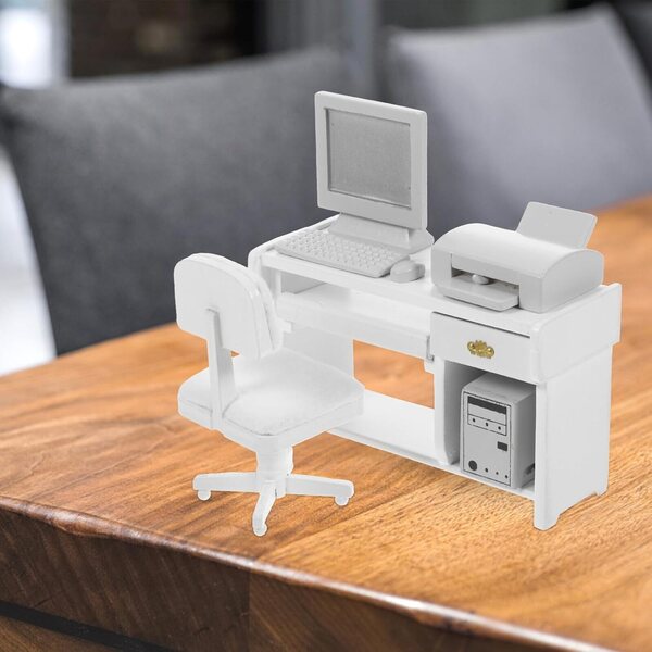 BESPORTBLE Set Miniature Scrivania e Sedia in Legno Bianco per Casa delle Bambole