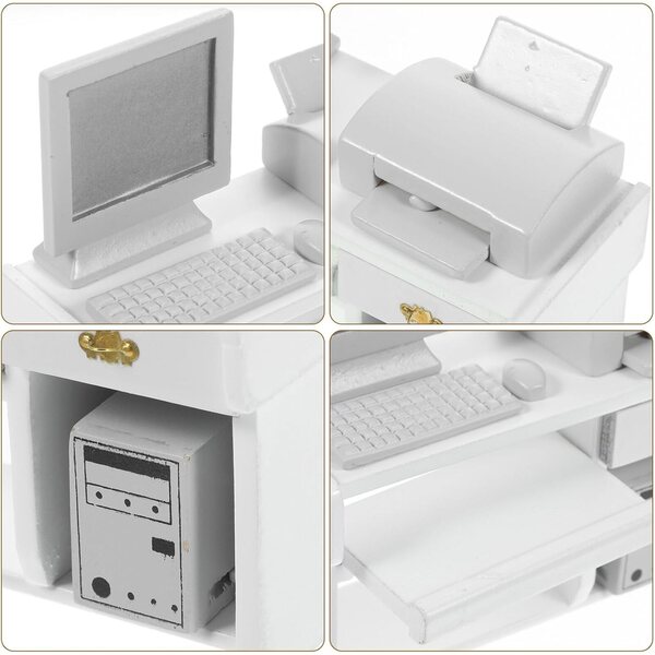 BESPORTBLE Set Miniature Scrivania e Sedia in Legno Bianco per Casa delle Bambole