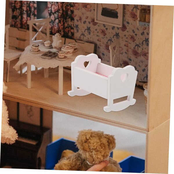 Mini Culla in Legno per Casa delle Bambole Set 2 Pezzi Decorazione e Gioco Educativo