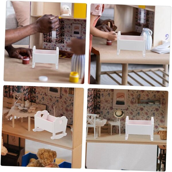 Mini Culla in Legno per Casa delle Bambole Set 2 Pezzi Decorazione e Gioco Educativo
