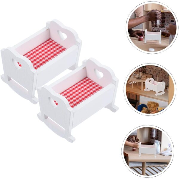 Mini Culla in Legno per Casa delle Bambole Set 2 Pezzi Decorazione e Gioco Educativo
