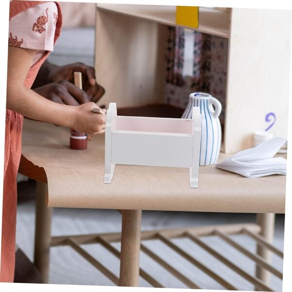 Mini Culla in Legno per Casa delle Bambole Set 2 Pezzi Decorazione e Gioco Educativo