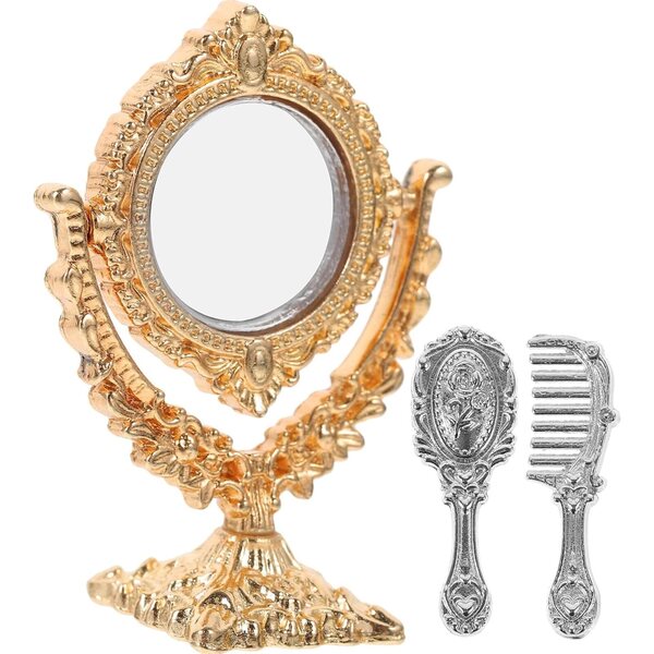 Specchio in Miniatura Vintage per Casa delle Bambole con Pettini Decorativi Dorati