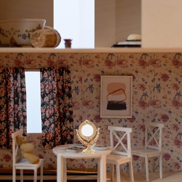 Specchio in Miniatura Vintage per Casa delle Bambole con Pettini Decorativi Dorati