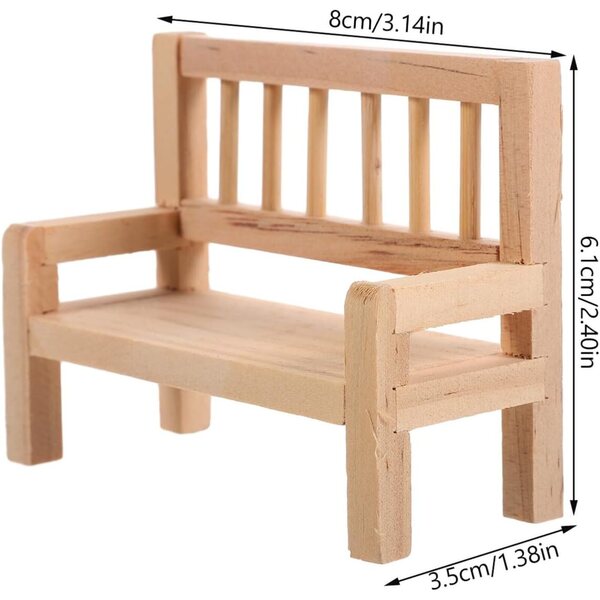 YARNOW Set 2 Mini Panca in Legno per Casa delle Bambole, Arredamento Realistico