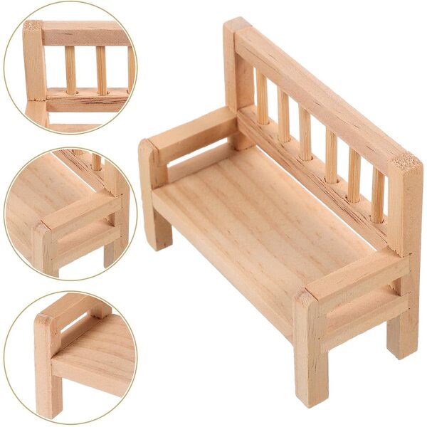 YARNOW Set 2 Mini Panca in Legno per Casa delle Bambole, Arredamento Realistico