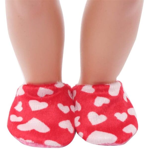 Pantofoline in peluche con motivo a cuore per bambole da 46 cm, accessorio vestiti
