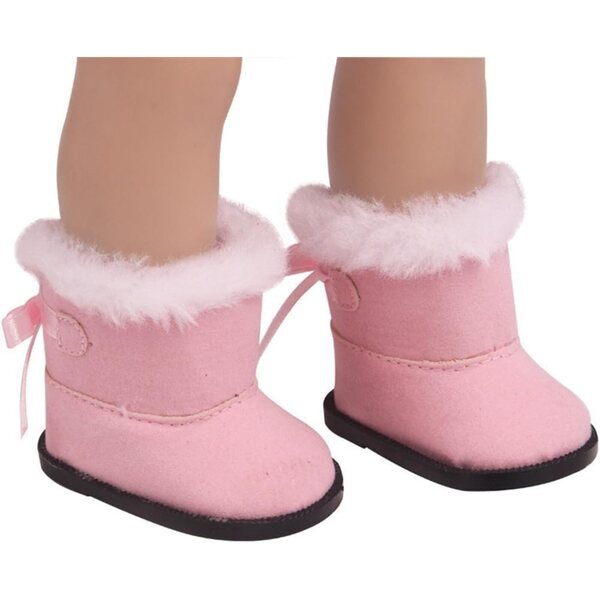 Rosa Plüschstiefel für 45–46 cm große Puppen, Schuhe mit Schnürsenkeln für amerikanische Puppen