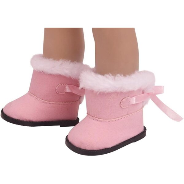 Rosa Plüschstiefel für 45–46 cm große Puppen, Schuhe mit Schnürsenkeln für amerikanische Puppen