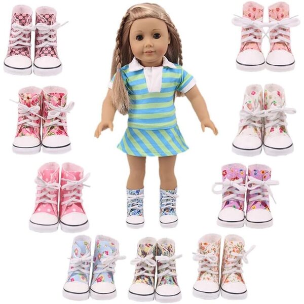 Hohe Segeltuchschuhe für Puppen 46 cm, Kostümzubehör mit Schnürsenkeln Uterui