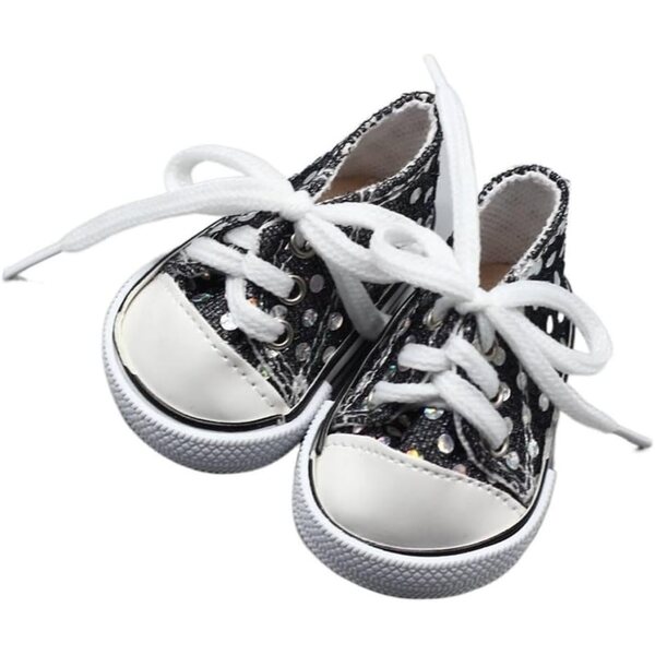 Segeltuchschuhe mit Pailletten für amerikanische Puppe 46 cm – Modeaccessoires mit Schnürsenkeln