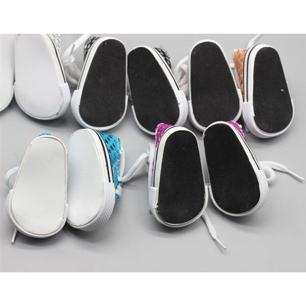 Segeltuchschuhe mit Pailletten für amerikanische Puppe 46 cm – Modeaccessoires mit Schnürsenkeln
