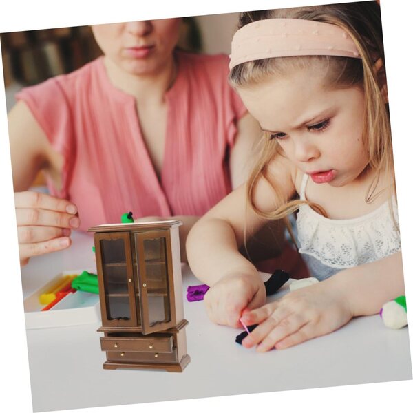 Mini libreria 1/12 in legno e vetro con doppia porta per casa delle bambole