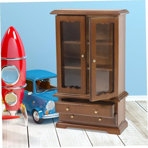 Mini libreria 1/12 in legno e vetro con doppia porta per casa delle bambole