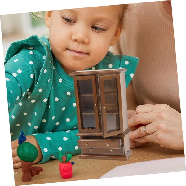 Mini libreria 1/12 in legno e vetro con doppia porta per casa delle bambole