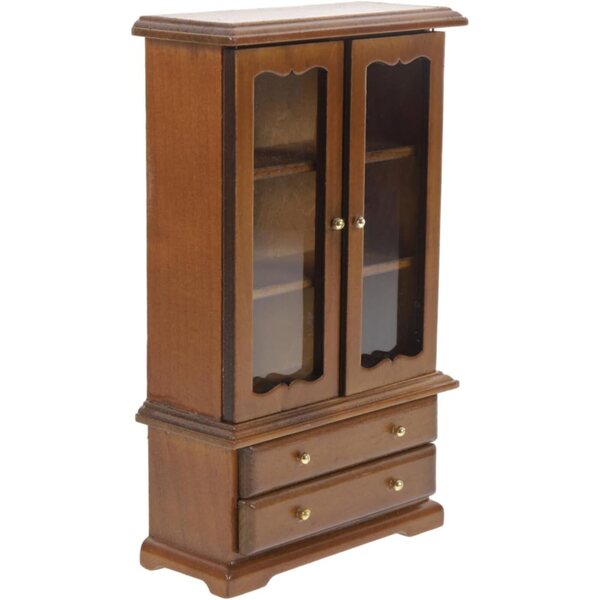 Mini libreria 1/12 in legno e vetro con doppia porta per casa delle bambole