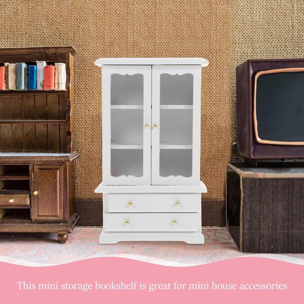 Mini libreria bianca in legno per casa delle bambole, mobiletto portaoggetti 15,5x9,5x4 cm