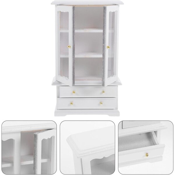 Mini libreria bianca in legno per casa delle bambole, mobiletto portaoggetti 15,5x9,5x4 cm