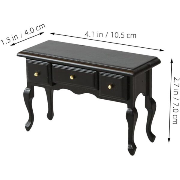 ORFOFE Mini Scrivania in Legno Nero per Casa delle Bambole 10,5x7x4 cm