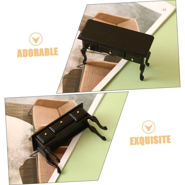 ORFOFE Mini Scrivania in Legno Nero per Casa delle Bambole 10,5x7x4 cm