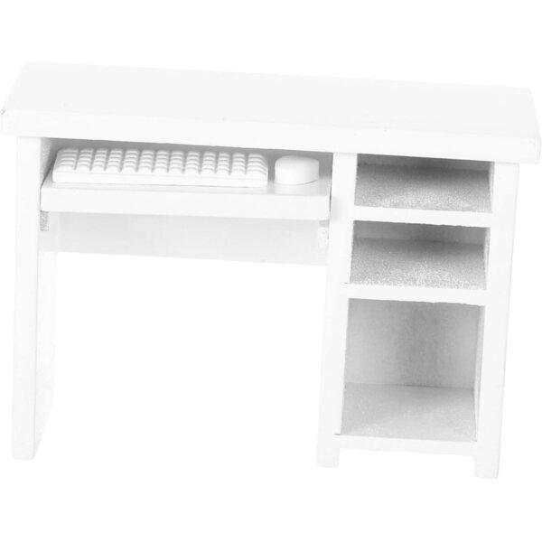 YARNOW Scrivania Miniatura Casa delle Bambole Bianca in Legno, Set 12 Pezzi 1:12