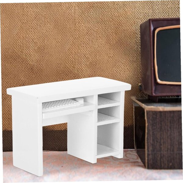 YARNOW Scrivania Miniatura Casa delle Bambole Bianca in Legno, Set 12 Pezzi 1:12