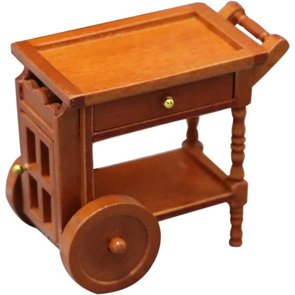 Carrello in Legno Miniatura per Case delle Bambole, Decorazione Realistica 7,6x7,1x5,2 cm