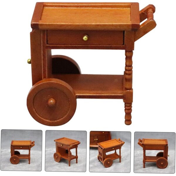 Carrello in Legno Miniatura per Case delle Bambole, Decorazione Realistica 7,6x7,1x5,2 cm