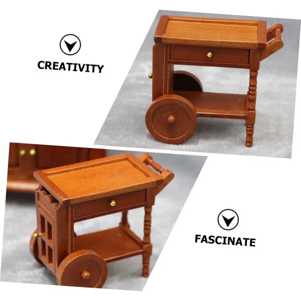 Carrello in Legno Miniatura per Case delle Bambole, Decorazione Realistica 7,6x7,1x5,2 cm