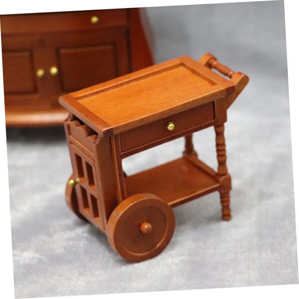 Carrello in Legno Miniatura per Case delle Bambole, Decorazione Realistica 7,6x7,1x5,2 cm