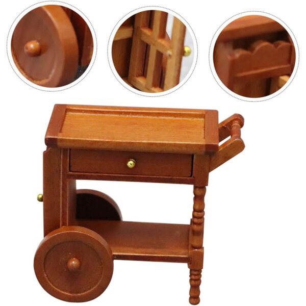 Carrello in Legno Miniatura per Case delle Bambole, Decorazione Realistica 7,6x7,1x5,2 cm