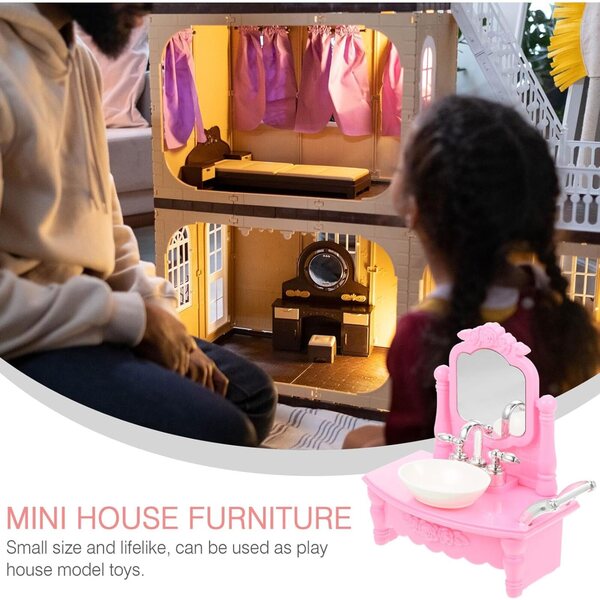 Set Mobili Bagno Miniatura Plastica 3 Pezzi per Casa delle Bambole - Lavabo, WC, Vasca