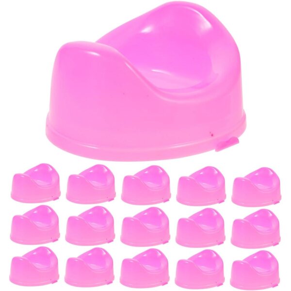 16-teiliges Set Mini-Toilette für Puppenhaus aus rosa Kunststoff, realistisches Badezimmerzubehör