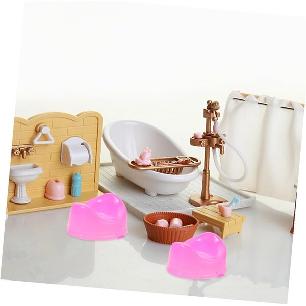 16-teiliges Set Mini-Toilette für Puppenhaus aus rosa Kunststoff, realistisches Badezimmerzubehör