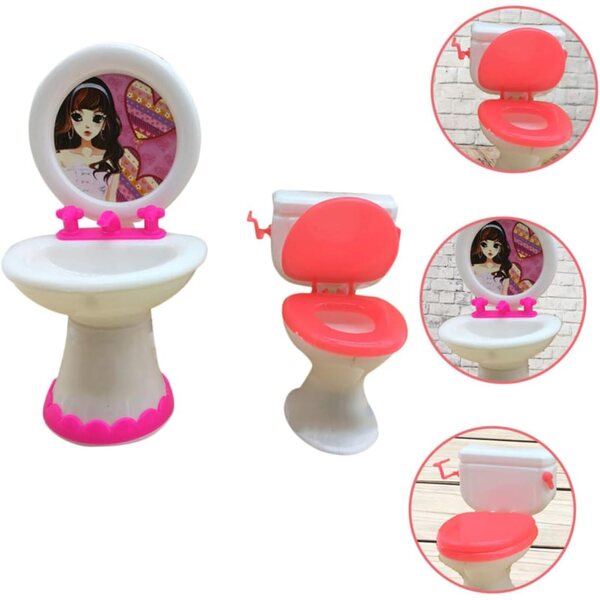 Set Mobili Bagno Miniatura BESPORTBLE con Lavabo e WC per Casa delle Bambole
