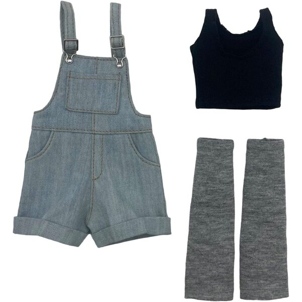 3-teiliges Set aus Overall und Outfit für 1/6 Figuren aus hellblauem, weichem Stoff