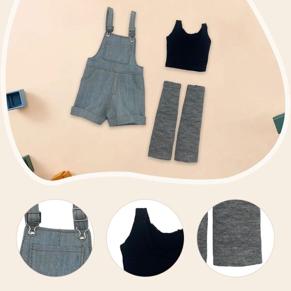 3-teiliges Set aus Overall und Outfit für 1/6 Figuren aus hellblauem, weichem Stoff