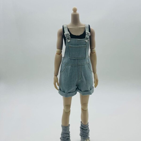 3-teiliges Set aus Overall und Outfit für 1/6 Figuren aus hellblauem, weichem Stoff