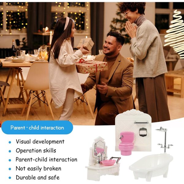 Set Accessori Bagno Miniatura Casa delle Bambole in Plastica Bianco, Decorazioni Fai-da-Te