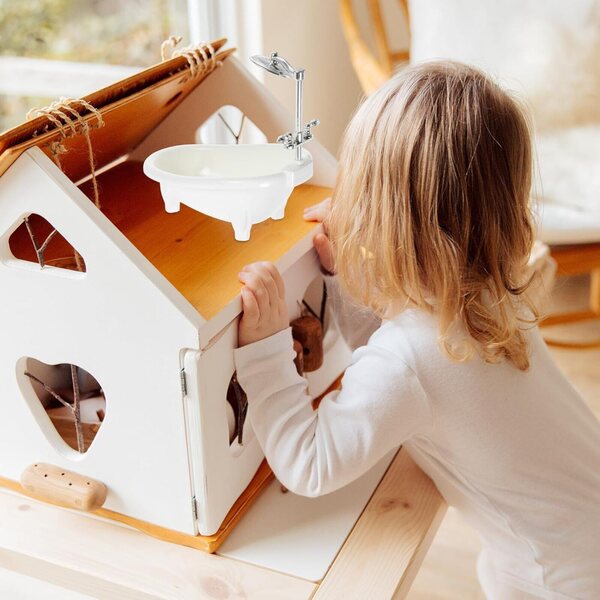 Set Accessori Bagno Miniatura Casa delle Bambole in Plastica Bianco, Decorazioni Fai-da-Te