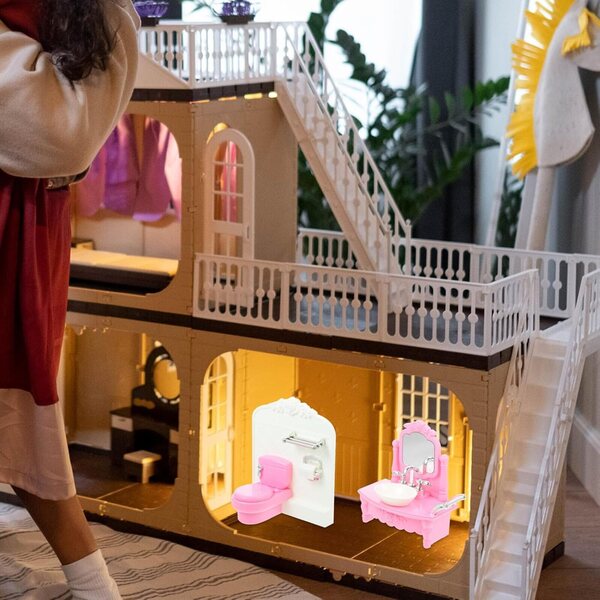 Set Accessori Bagno Miniatura Casa delle Bambole in Plastica Bianco, Decorazioni Fai-da-Te