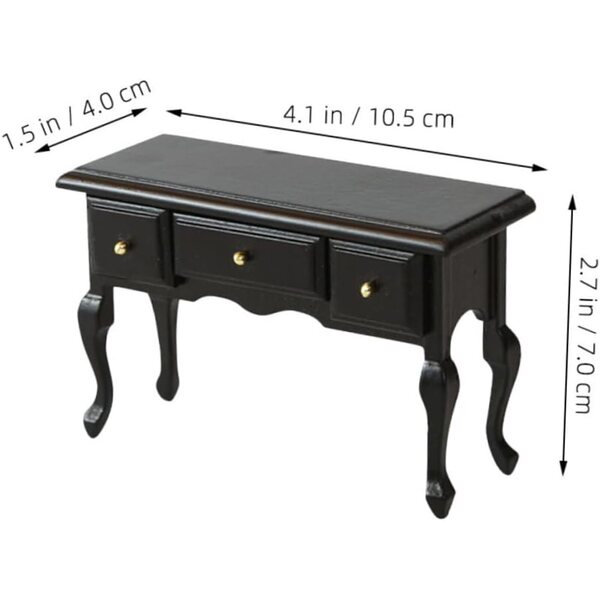 HEMOTON Mini Scrivania in Legno Nero per Casa delle Bambole 10,5x7x4 cm